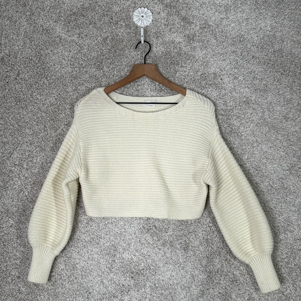 Lovers + Friends Cream Cropped Crew Neck Sweater